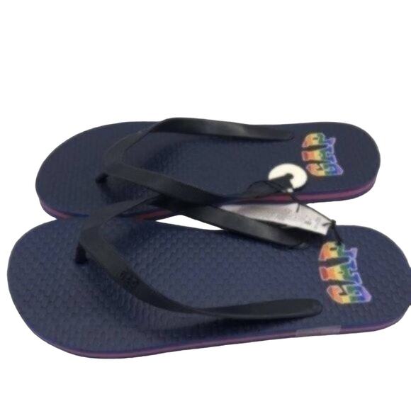 Gap Men's Summer Rainbow Colors Gap Logo  Flip-flops Size 10-11 - Picture 1 of 8